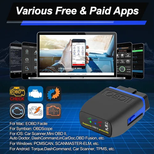 Vista 3 de Escáner OBD2 Bluetooth 4.0 para Auto, Lector de Códigos para iPhone iOS Android Windows, Adaptador Auto OBD2 OBDII, Herramienta de Diagnóstico