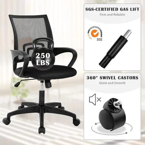 Vista 4 de Silla de oficina en casa, silla de oficina ergonómica, silla de escritorio cómoda de altura ajustable, silla de computadora de malla con ruedas