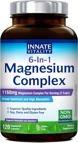 Vista 9 de Innate Vitality Complejo de magnesio 6 en 1, 1160 mg por porción, descanso y digestión, glicinato y citrato de magnesio, alta absorción, 60 cápsulas