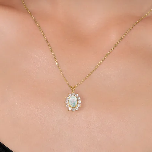 Vista 71 de Gem Stone King Collar con piedra natal ovalada de plata chapada en oro amarillo de 18 quilates, ovalado de 0.315 x 0.236 in, collares con colgante