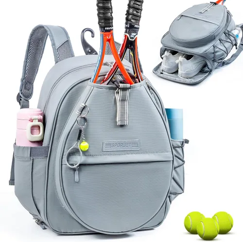 Vista 13 de Mochila de Tenis con Soporte para 2 Raquetas, Bolsa de Raqueta de Tenis de Cuero PU Resistente al Agua para Mujeres y Hombres, Mochila Deportiva