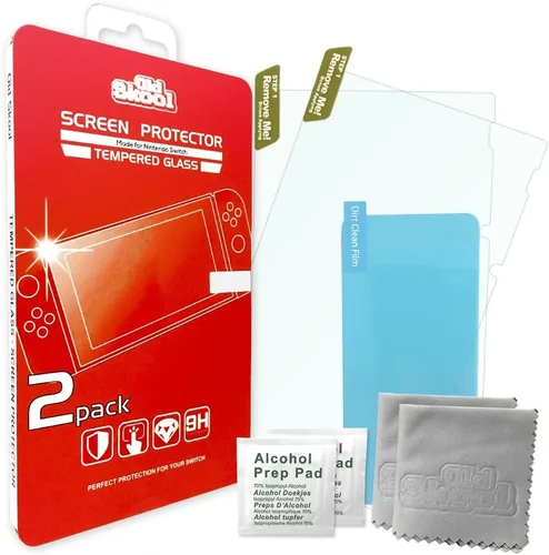 Vista 4 de Old Skool Protector de pantalla de vidrio templado para Nintendo Switch 2017 (2 unidades) HD Shield con película antiburbujas y antihuellas