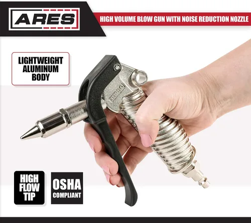 Vista 3 de ARES 70055-Pistola de soplado de alto volumen de 5 pulgadas con boquilla de reducción de ruido, cuerpo de aluminio ligero que cumple
