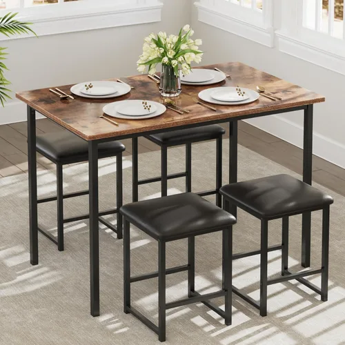 Vista 10 de VECELO Mesa y sillas de cocina para 4, juego de comedor con sillas/taburetes de poliuretano, marco de metal resistente, mesa de madera, diseño que