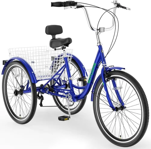 Vista 13 de MOONCOOL Triciclos para adultos de 3 ruedas y 7 velocidades, triciclos para adultos de 20/24/26 pulgadas, bicicleta de 3 ruedas con cesta