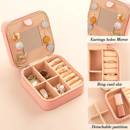 Vista 2 de HBselect Joyero de viaje para joyería, organizador de joyas, pequeñas cajas de joyería para mujeres, anillos, collares, aretes, joyero, caja