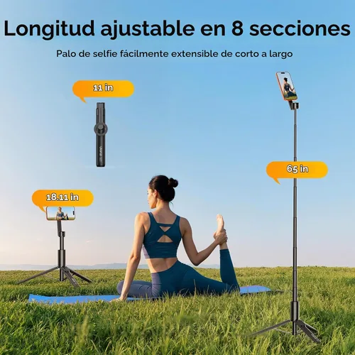 Vista 3 de ULANZI SK27 - Trípode magnético para iPhone, palo selfie extensible de 67 pulgadas con control remoto, soporte giratorio de 360°, soporte magnético