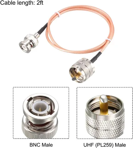 Vista 2 de uxcell UHF () macho a BNC macho cable de radio de antena RG316 Cable coaxial de 2 pies