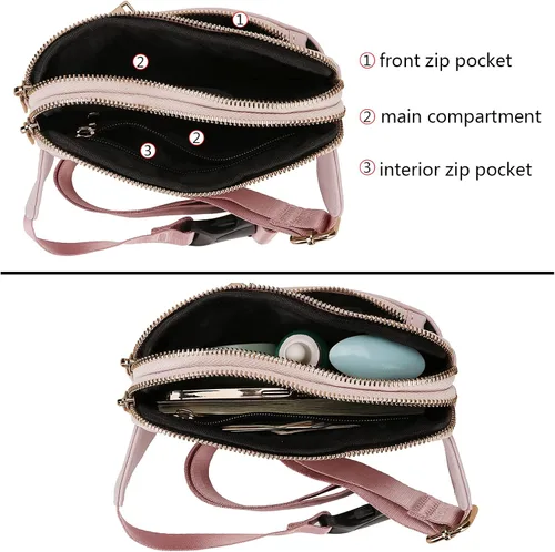 Vista 3 de Uromee Riñonera para mujer, bolsa de cintura ligera, para viajes, correr, senderismo, correa ajustable, 0227 PU Rosa Oscuro, S