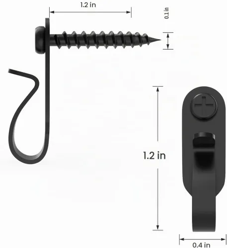 Vista 4 de Ganchos para colgar luces, ganchos de tornillo para luces colgantes, clips LED, acero inoxidable, negro, paquete de 20