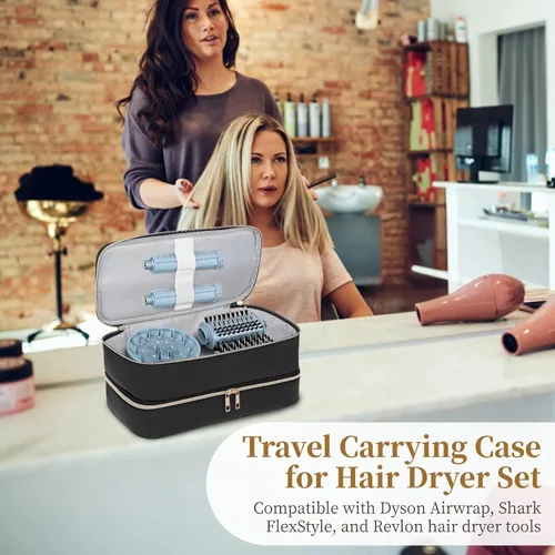 Vista 2 de Estuche de transporte de viaje para Dyson Airwrap, Shark FlexStyle, secador de pelo Revlon, bolsa de almacenamiento de doble capa con cremalleras