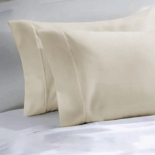 Vista 2 de LINENWALAS Juego de 2 fundas de almohada estándar de 100 % algodón percal, juego de 2 fundas de almohada de algodón de alta calidad frescas