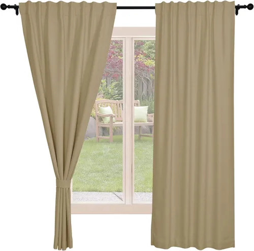 Vista 16 de Frelement Cortinas opacas de lino natural, paneles de cortinas con bolsillo para barra y pestaña trasera, para sala de estar, cortinas