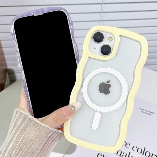 Vista 7 de Yeddabox Magsafe - Funda compatible con iPhone 13, diseño de ondas, lindo marco de colores de caramelo con ondas de agua, a prueba de golpes