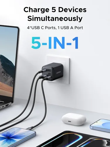 Vista 2 de UGREEN Paquete de cargador USB C de 3 puertos de 45 W y cargador USB C de 5 puertos de 45 W y cargadores de pared rápidos de múltiples puertos