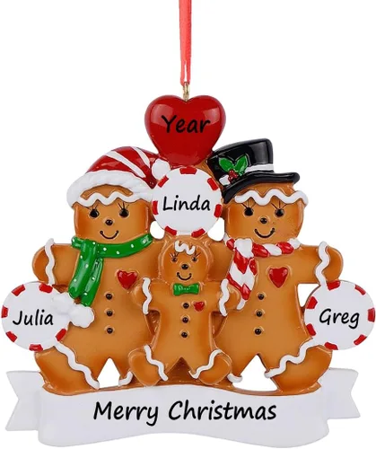 Vista 10 de 2025 Adorno de Navidad Familiar - Adorno Personalizado de Familia de 3 de Jengibre - Adornos de Navidad de Pareja Horneando Galletas - Adornos 2025