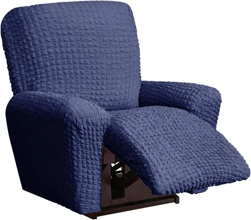 Vista 19 de vctops 4 fundas para sillas reclinables con textura de sirsaca a cuadros, suaves y elásticas, protector de muebles antideslizante con parte inferior