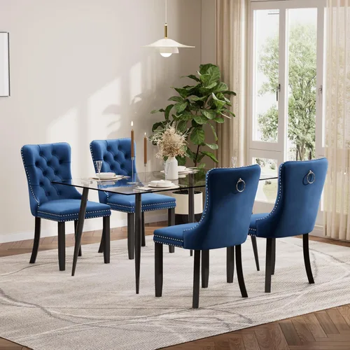Vista 95 de Baysitone Juego de mesa de comedor de cristal de 51 pulgadas para 4, juego de 5 piezas de comedor moderno, mesa de cocina rectangular de vidrio