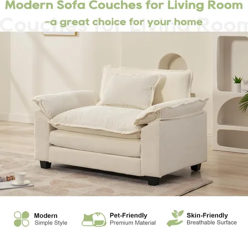 Vista 7 de Oprisen Sofá Seccional Modular, Cómodo Cloud Couch Sofá Seccional, Sofá Cama de Chenilla con Asiento Profundo con Almohadas Decorativas para Sala