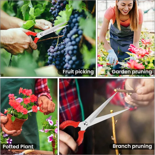 Vista 7 de Tijeras de podar extralargas, podadoras manuales de jardinería con cuchillas de acero inoxidable, tijeras de jardín para arreglar flores, recortar