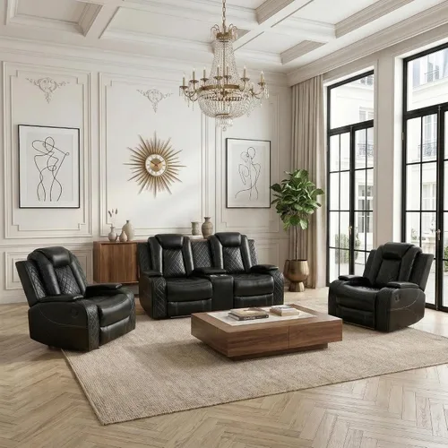 Vista 20 de Sillón reclinable eléctrico para sala de estar, silla reclinable de cuero con LED/almacenamiento, muebles reclinables de 1 plaza, sofá de cuero Negro