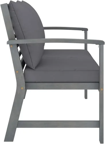 Vista 5 de Ensemble Salon de Jardin 4 Pièces en Acacia Massif Gris Patiné, Table et Banc con 2 Fauteuils, Confortable et Résistant aux Intempéries Pour