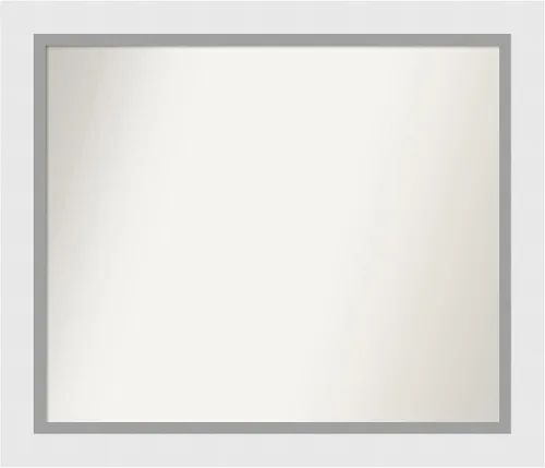 Vista 401 de Amanti Art Espejo de baño blanco para sobre el fregadero, 24 x 26 pulgadas, espejo rectangular blanco y blanco, marco de madera contemporáneo