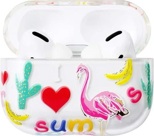 Vista 8 de AKABEILA Funda compatible con Apple Airpods Pro para mujer, transparente con diseños, policarbonato duro, a prueba de golpes [LED frontal visible]