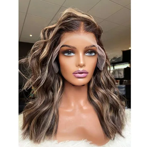 Vista 16 de Peluca de cabello humano con encaje frontal transparente HD 1B 27 de color degradado 1B 27, con nudos blanqueados, densidad del 180%, prearrancada