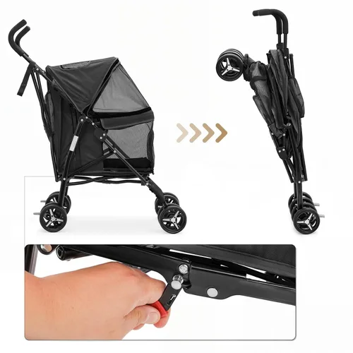 Vista 7 de MoNiBloom Cochecito para mascotas de 4 ruedas, cochecito jogger jaula para cachorros de fácil plegado con cubierta solar, almohadilla y bolsa