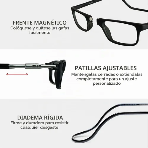 Vista 6 de Clic Gafas de lectura magnéticas para hombres o mujeres, lectores de computadora, originales largos Negro