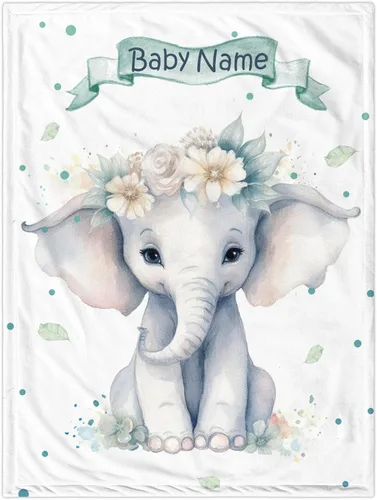 Vista 8 de Manta de bebé personalizada de elefante, manta de bebé floral con nombre para niñas, mantas de recepción de felpa suave para bebés recién nacidos