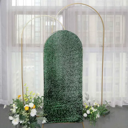 Vista 23 de Efavormart - Marco de fondo redondo de elastano dorado antiguo brillante de 5 pies, cubierta metálica brillante para arco de boda de 2 lados