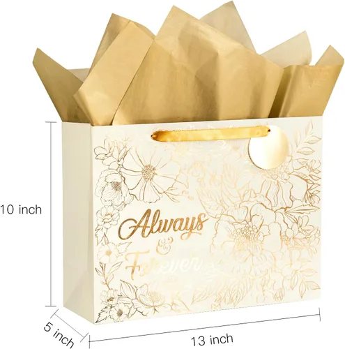 Vista 2 de Loveinside Bolsa de regalo de boda – Diseño de texto floral y siempre y para siempre con papel de seda, tarjeta de felicitación y etiqueta