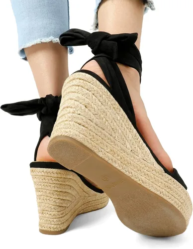 Vista 5 de DREAM PAIRS Alpargatas de punta abierta para mujer, con cordones y correa de tobillo, sandalias elegantes