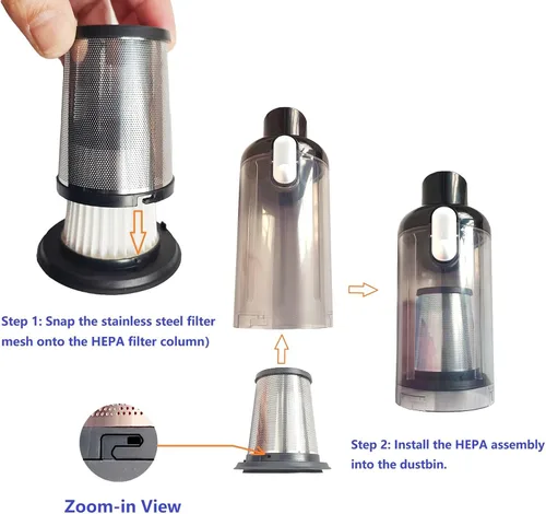 Vista 4 de Paquete de 4 filtros Hepa de repuesto compatibles con aspiradora de mano inalámbrica MONOZEL VC026, filtros lavables funciona con SWMRDN VC007