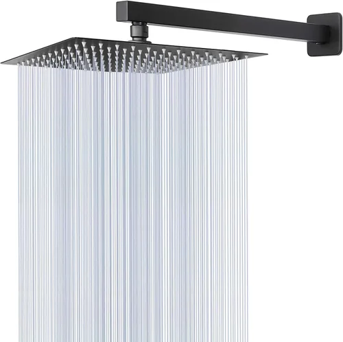 Vista 13 de Cabezal de ducha con brazo de extensión, cuadrado de alta presión con brazo de ducha, cobertura de cuerpo completo de cascada de lluvia de acero