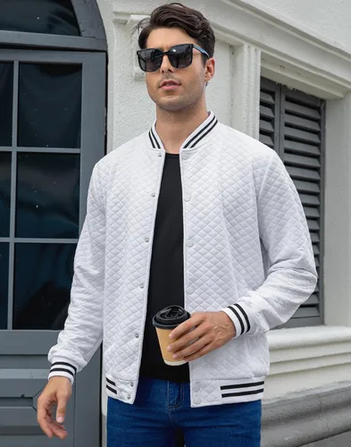 Vista 2 de Wizoat Chaqueta universitaria para hombre, chaqueta ligera casual con diseño de gofre, chaquetas bomber