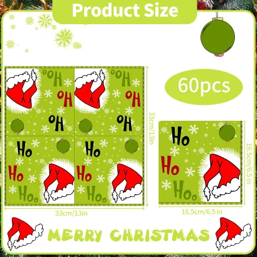 Vista 4 de Servilletas de Navidad, servilletas de papel desechables para fiesta de sombrero de Navidad, decoración de fiesta de copo de nieve, servilletas