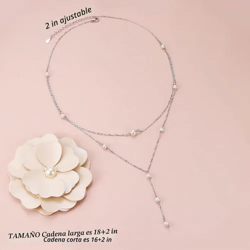 Vista 6 de DAOCHONG Collar con colgante de cadena larga triple multicapa de plata esterlina S925 para mujer