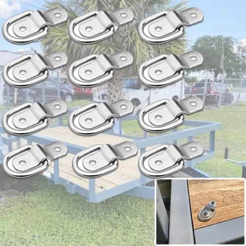 Vista 2 de Juego de 12 anillos en D de anclaje de anclaje de 1/4 pulgadas con soporte de montaje, ganchos de amarre para cargas en remolques, camiones