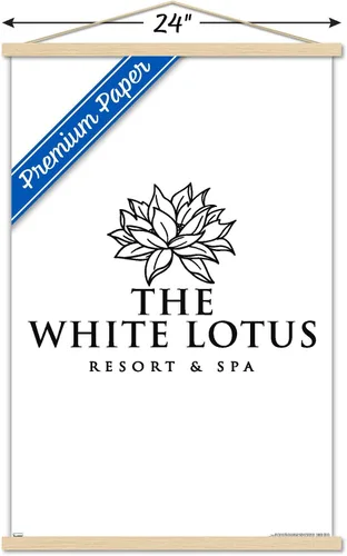 Vista 3 de Trends International The White Lotus - Póster de pared con logotipo blanco y negro, 22.37 x 34.00 pulgadas, paquete de impresión premium y colgador
