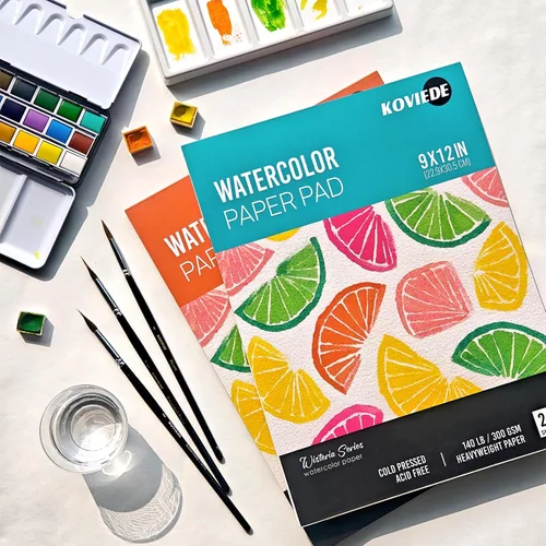 Vista 7 de KOVIEDE Bloc de papel de acuarela de 9 x 12 pulgadas (20 hojas), papel de acuarela de 140 libras/300 GSM, cuaderno de bocetos prensado en frío