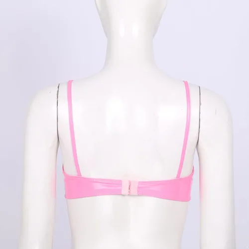 Vista 4 de Yartina Sujetador de piel de charol para mujer, con aspecto mojado, bralette inalámbrico, top corto, lencería para fiestas y clubes