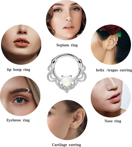 Vista 6 de Udalyn 18 piezas de acero inoxidable para septum, piercing para la nariz, cartílago, circonita cúbica, piercing corporal