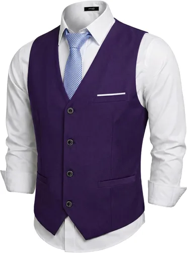Vista 13 de Chaleco de traje de negocios para hombre, chaqueta ajustada, chalecos de traje casual Beige
