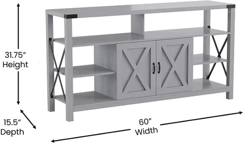 Vista 6 de Flash Furniture Wyatt - Mueble de TV alto y moderno de 60 pulgadas, gabinete de consola gris costero, estante central ajustable, estantes fijos