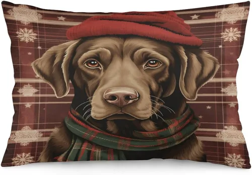 Vista 21 de Protector de almohada de árboles de pino de Navidad rojo y verde de 12 x 20 pulgadas, funda de cojín de vacaciones de invierno, funda de almohada