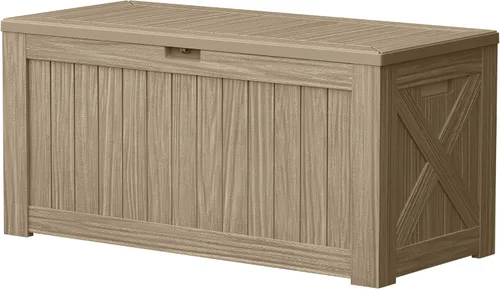 Vista 13 de Devoko Caja de cubierta de 100 galones, caja de almacenamiento impermeable al aire libre con cojín (negro)