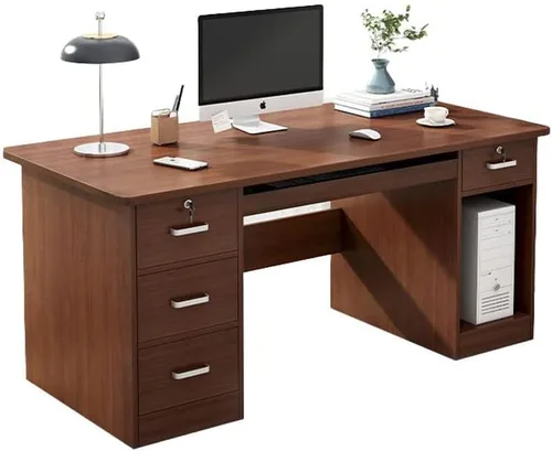 Vista 5 de Escritorio contemporáneo para computadora, escritorio rectangular de oficina con cajones, banco de trabajo de oficina, escritorio individual